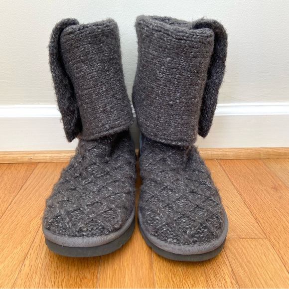 UGG Tall Fold Over Lattice Cardy Knit Button Boots Gray Women’s 8 Winter Warm - Picture 5 of 12